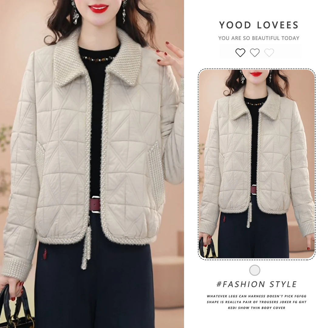 小香风气质显瘦百搭菱格纹女士棉服短外套时尚洋气冬款翻领棉衣