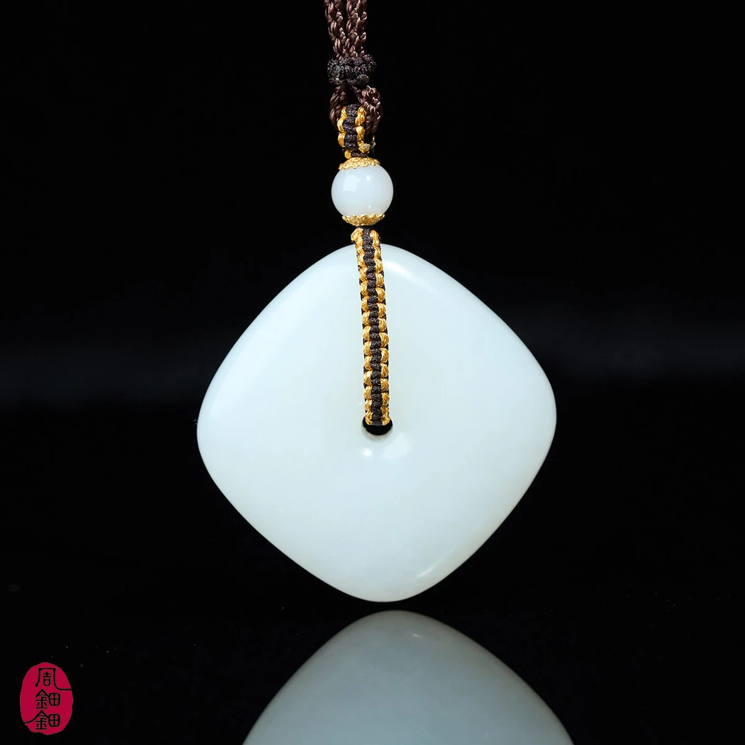 周钿钿®|方圆|天然和田玉顶俄高白白玉18k金设计款毛衣链