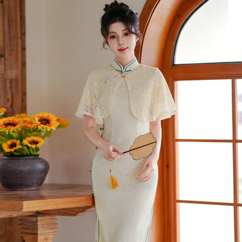【苏州小娘鱼】尘记【星河】改良年轻中式夏季旗袍披肩气质复古连衣裙