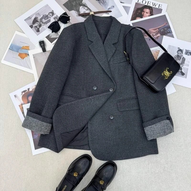 2025冬季新款小西装中长款外套女装内胆棉服服高级设计感毛呢大衣