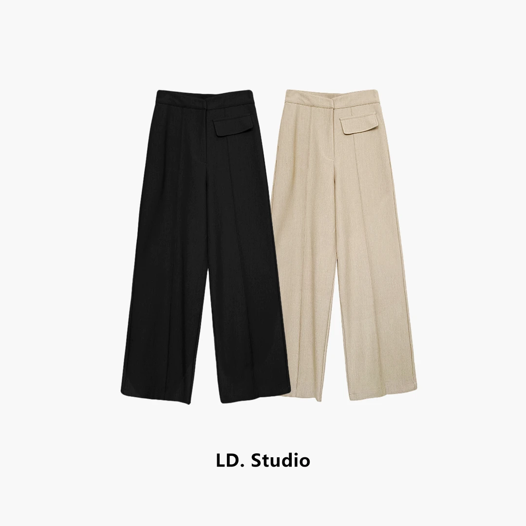 LD秋季新品设计感休闲裤高腰阔腿裤LDK21230