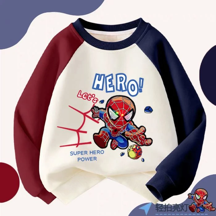 亮灯发光儿童衣服男童秋冬加绒卫衣宽松洋气男孩长袖炫酷中大童装