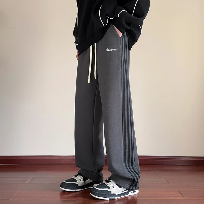 明尼凯卫裤男款青少年重磅直筒裤子宽松侧条纹潮牌运动裤新款潮