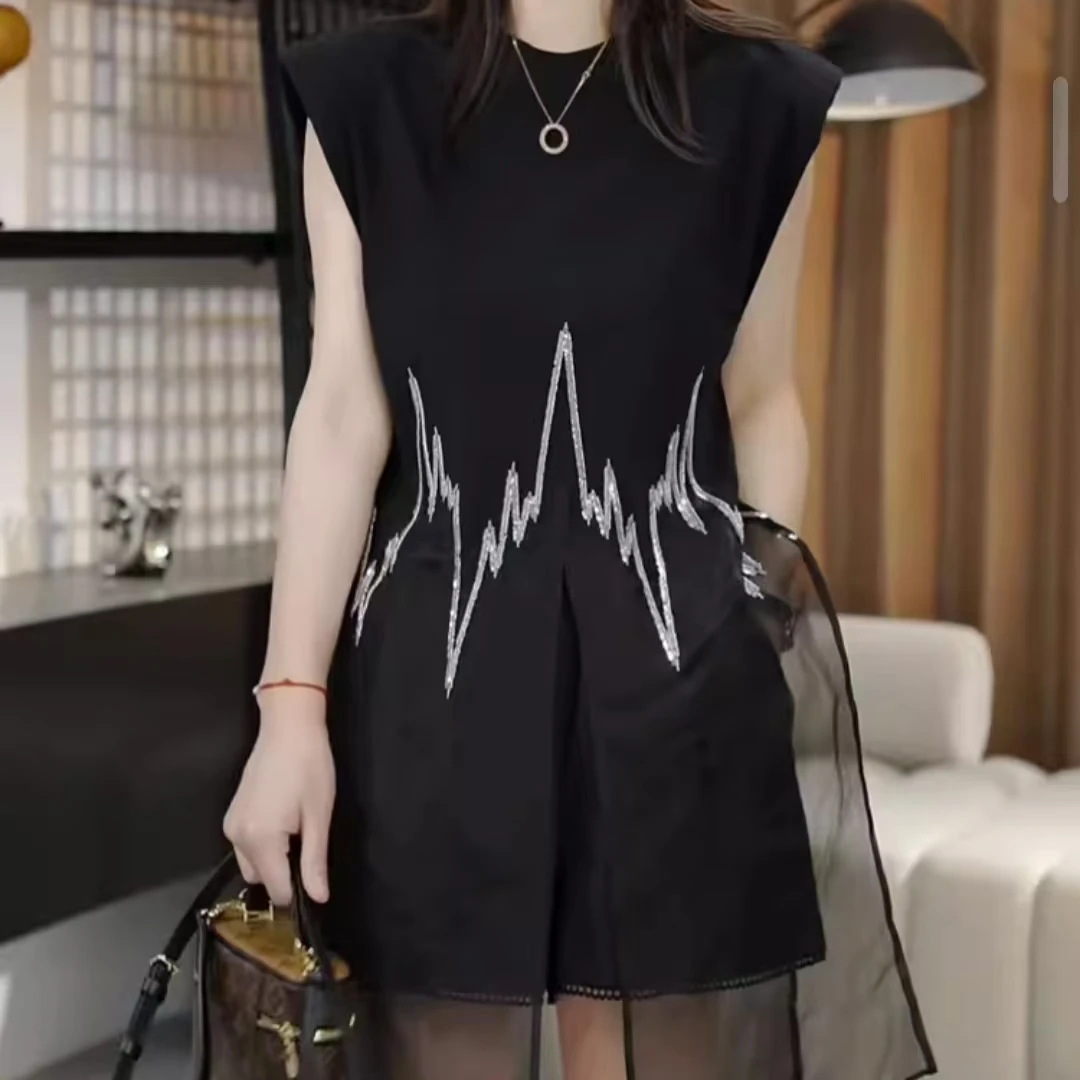 608/56  洋气设计感拼接坎肩背心中长款上衣