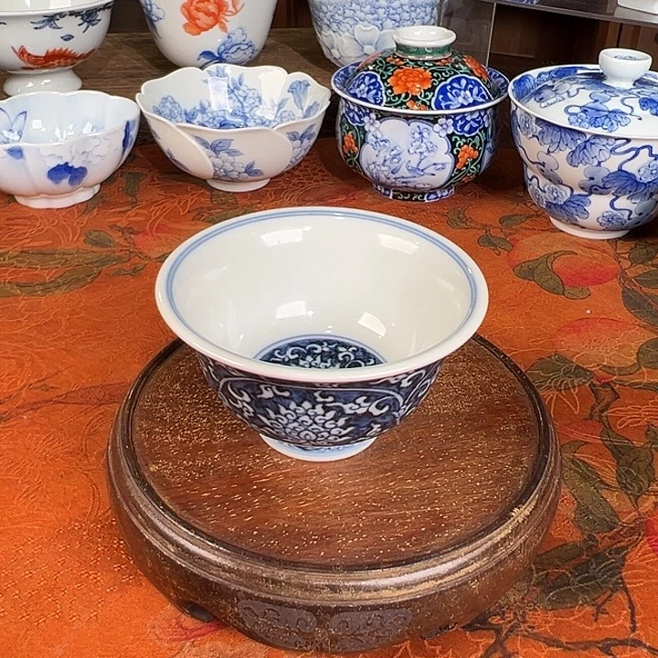 陶杯子元煦窑c蓝底双勾压手杯