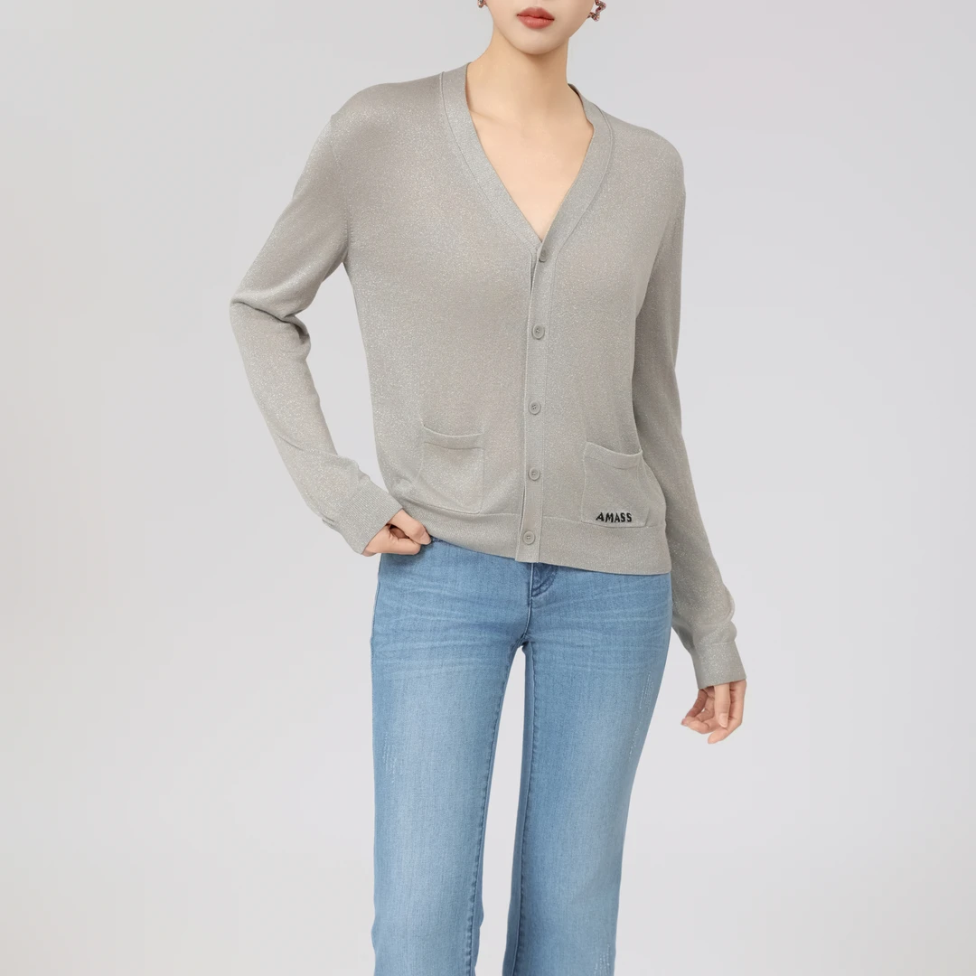 AMASS/阿玛施早春新款时尚简约百搭设计长袖针织开衫女548025