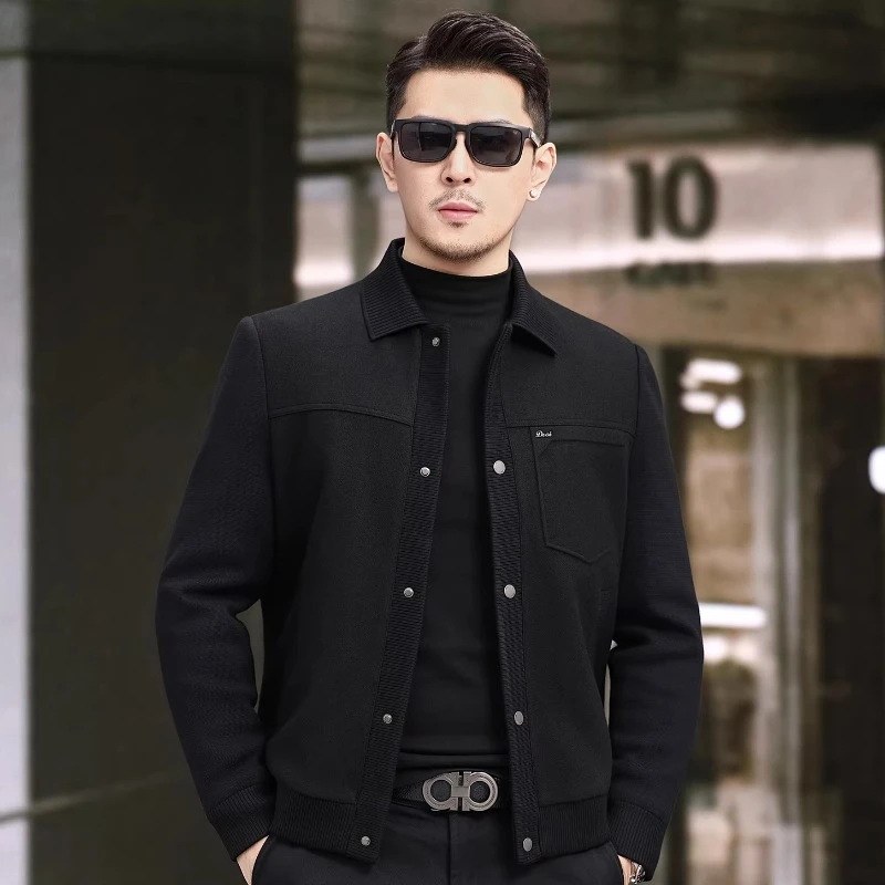 BALEYSWO男士羊毛呢夹克冬季翻领加厚款短款商务休闲内胆外套男装