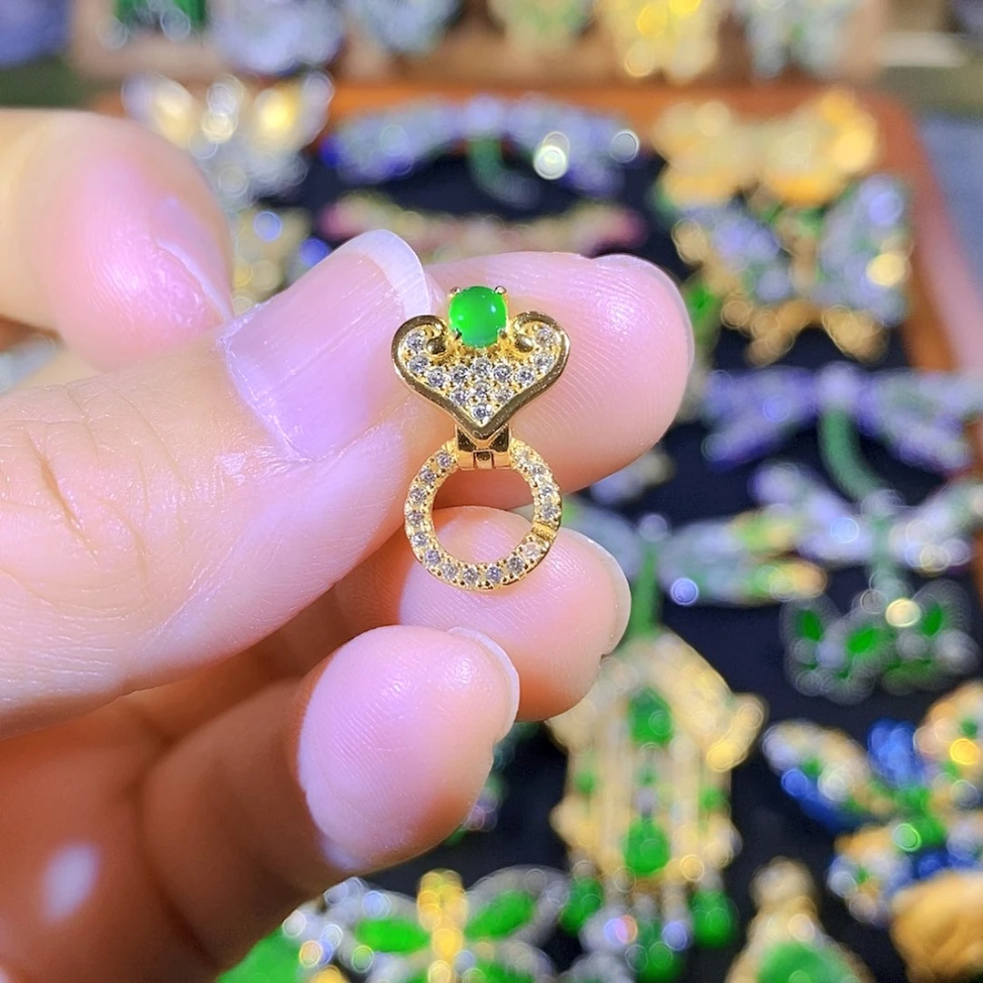 吊坠(不含链)银S925镶嵌翡翠