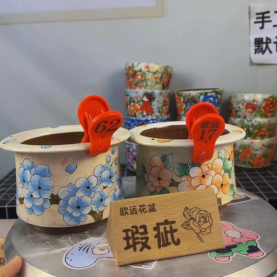 紫砂花盆红陶手绘花盆