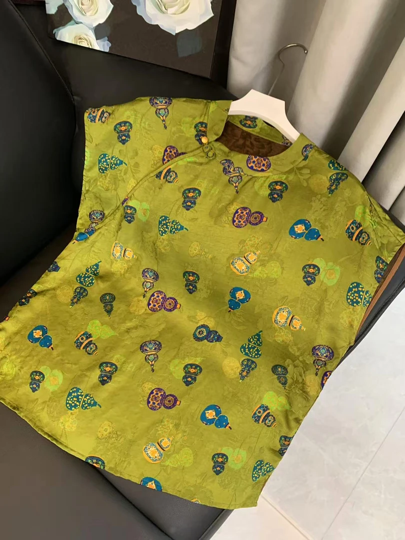 九月 七彩葫芦短袖 新款新中式国风人丝设计重工中式短袖