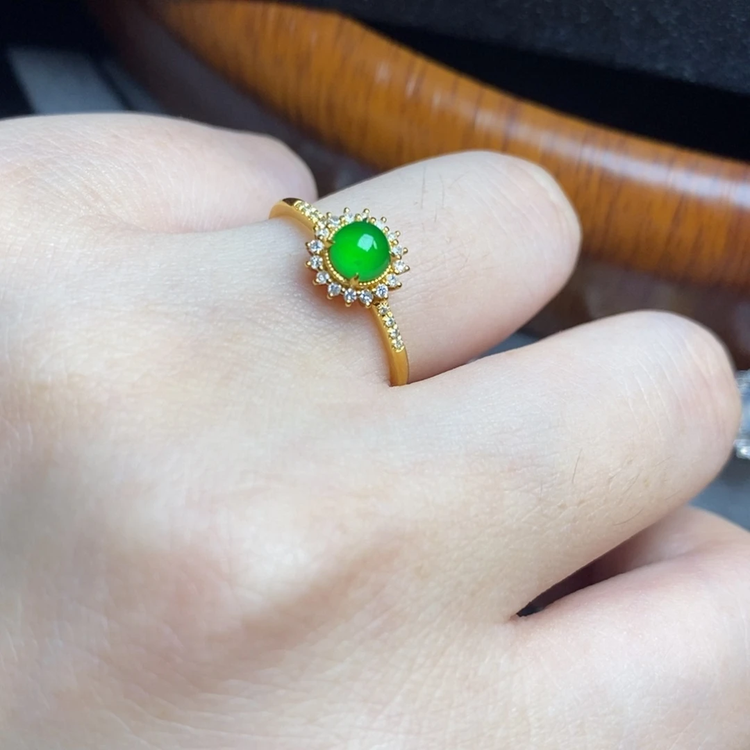 翡翠戒指18K金镶嵌18Ｋ金蛋面戒指