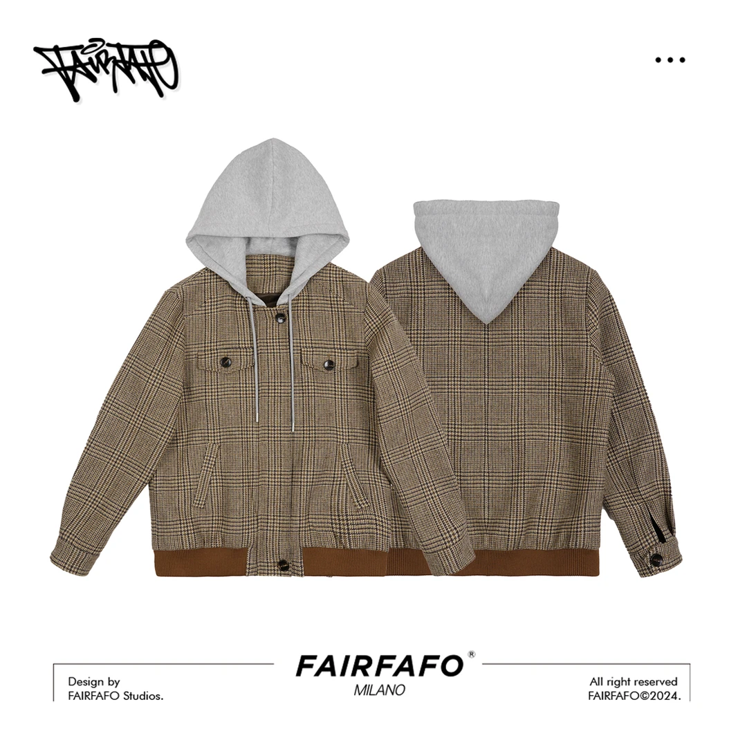 FAIRFAFO林肉肉【千鸟格棒球服外套】GG23WT56时尚休闲连帽潮流格子