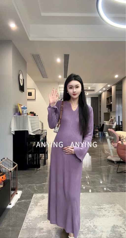 加州梦境 早春新款法式高级感气质紫色针织连衣裙韩系显瘦毛衣裙