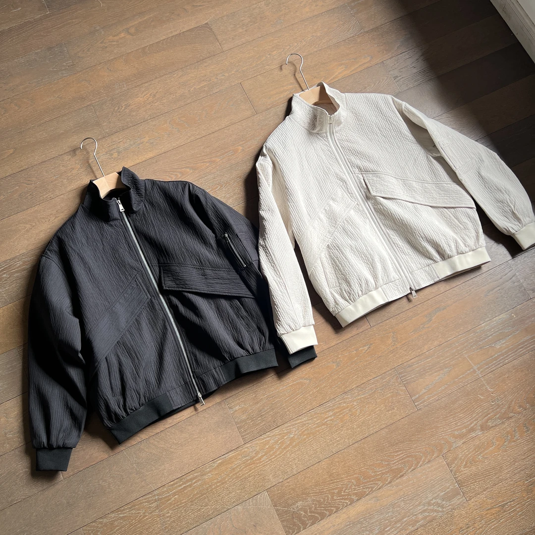 【25FW】春季新款立领肌理感褶皱设计立体解构设计短装夹克
