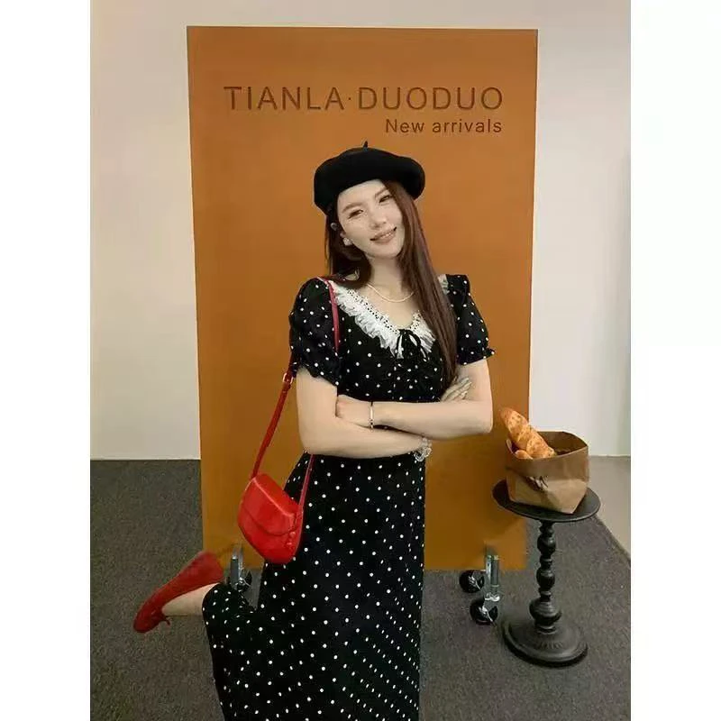 【莹莹推荐】短袖连衣裙女夏季梨形收腰设计感波点裙