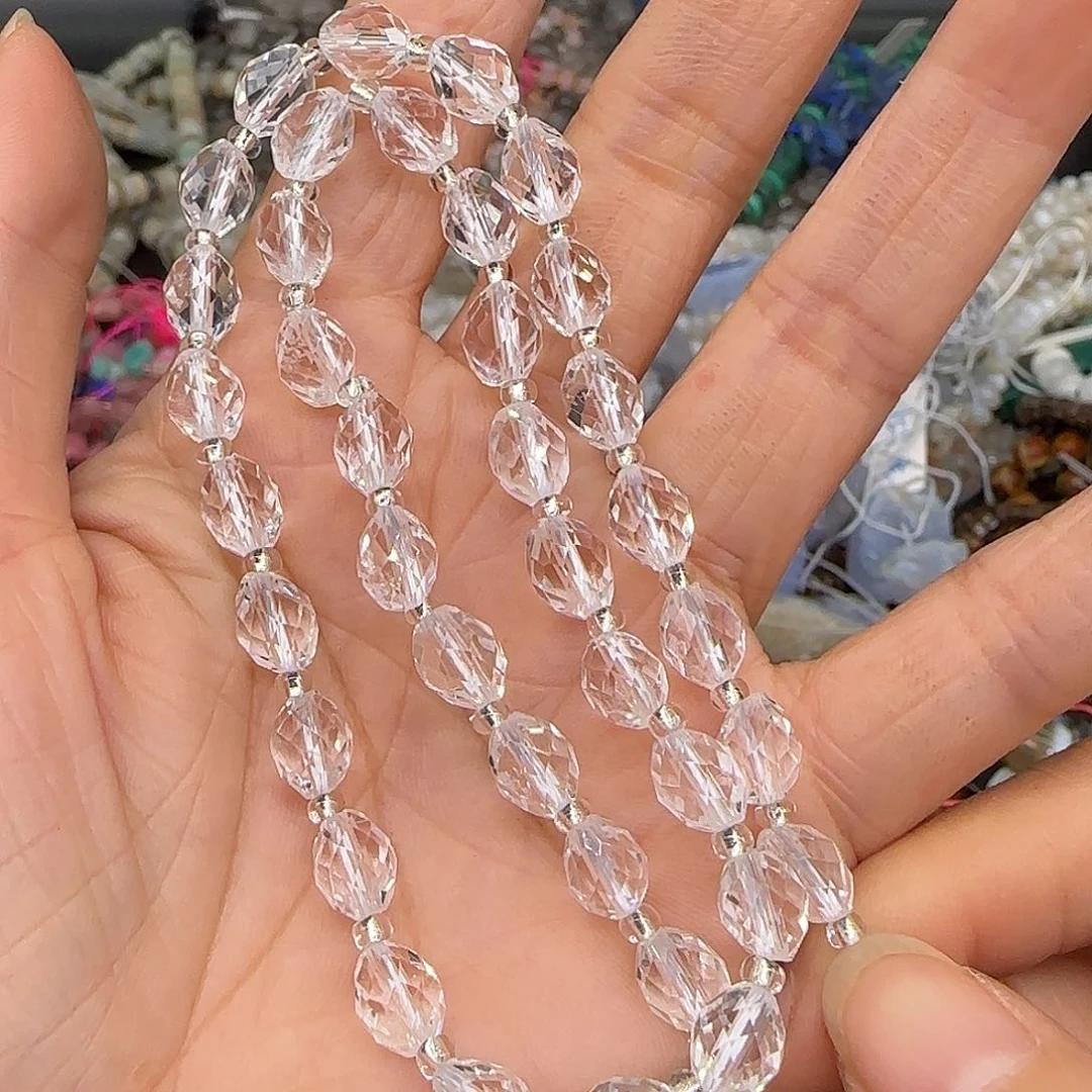 玛瑙/玉髓合金珠宝半成品白水晶枣珠切面一条6mm