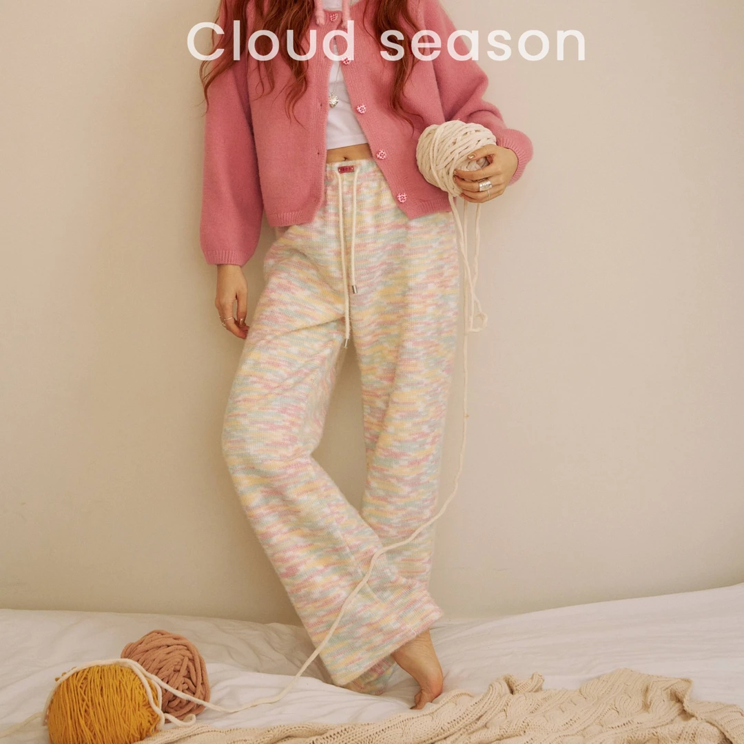 Cloud season桃桃月彩色裤子阔腿加绒女士糯米裤高腰显瘦糯米裤
