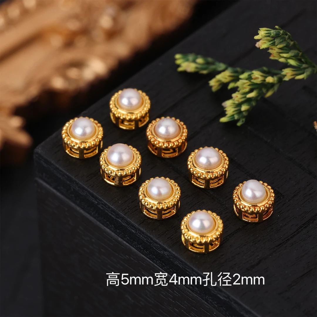 【来福工厂】18k金天然高皮光无暇珠-珠蛋面隔珠背云戒指手串配饰