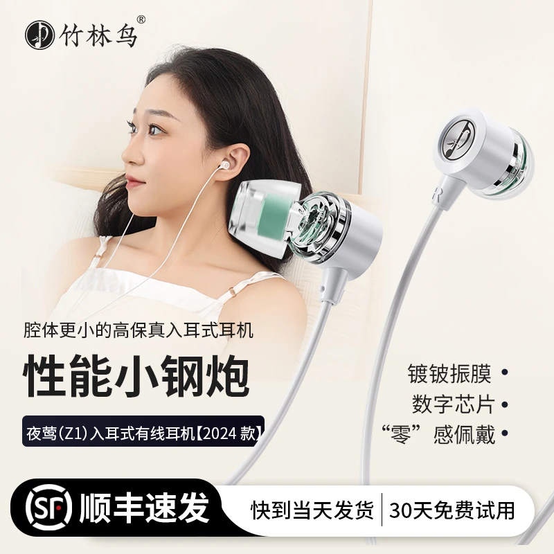 竹林鸟夜莺Z1有线耳机入耳式睡眠高音质听音乐typec数字解码3.5mm