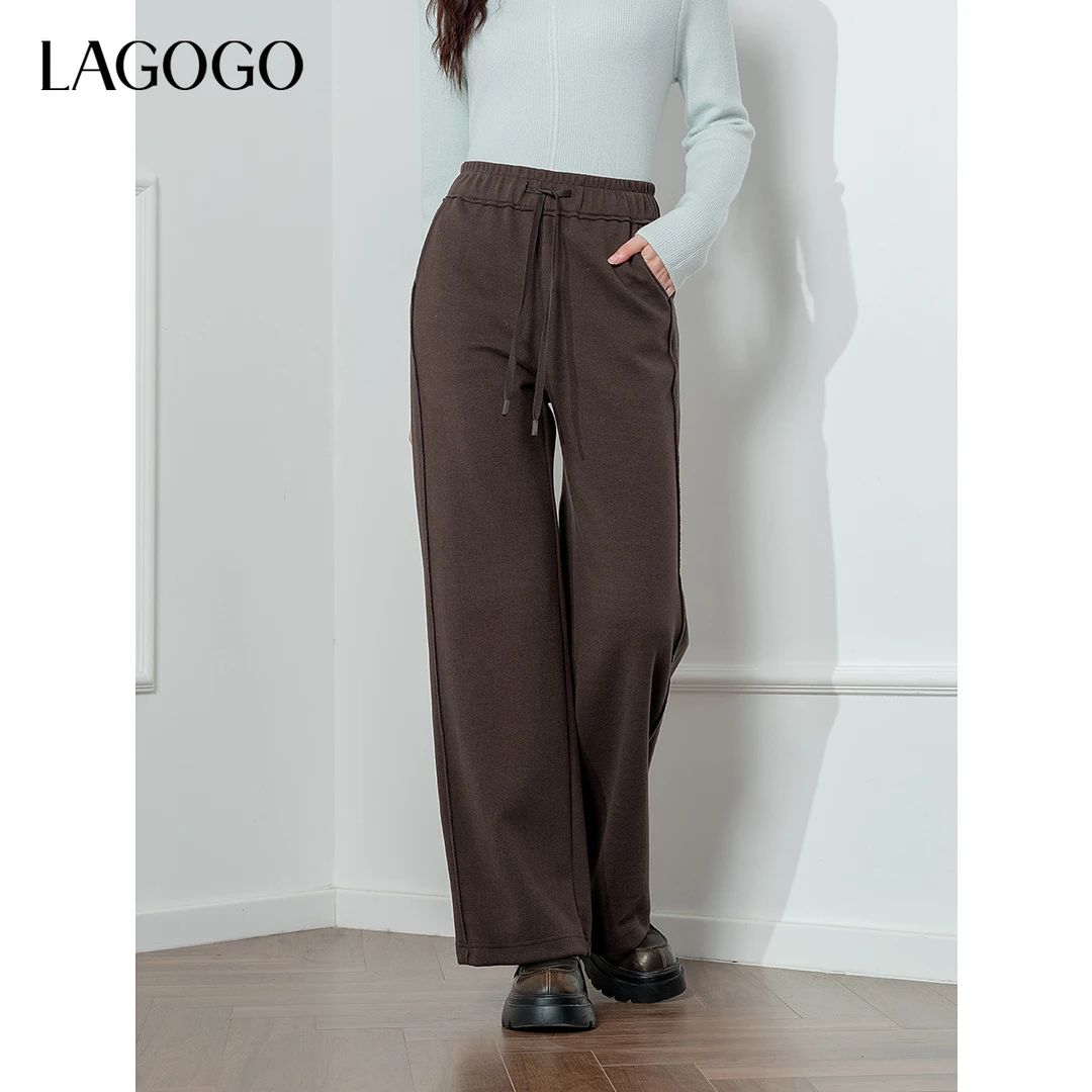 lagogo拉谷谷年新款松紧高腰舒适通勤休闲裤女NCKK53YA71