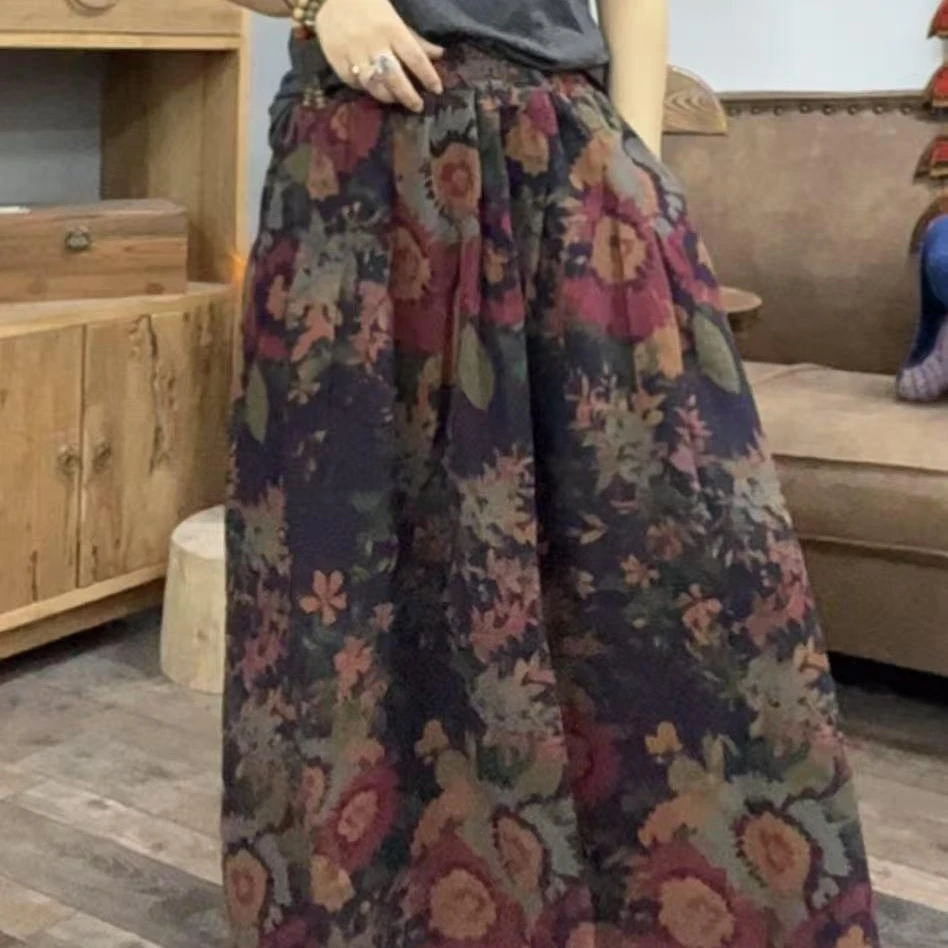 HY 夏季新品东北大花蓝色休闲女士半身裙 臀围140长83