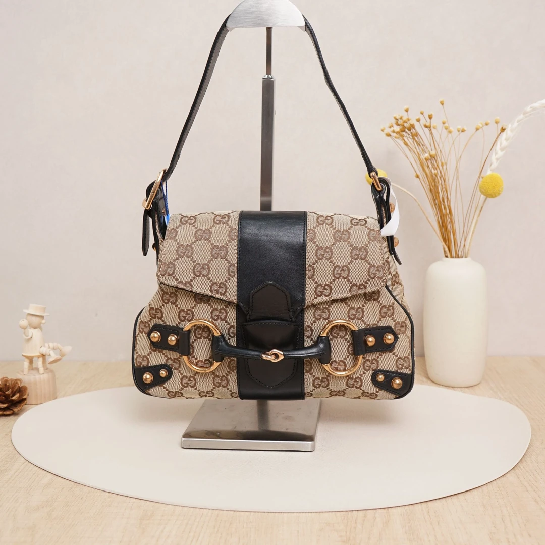 95新 GUCCI/古驰 中古腋下包老花帆布DS028006