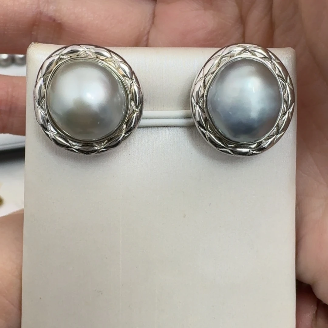 海水珍珠耳饰银S925镶嵌