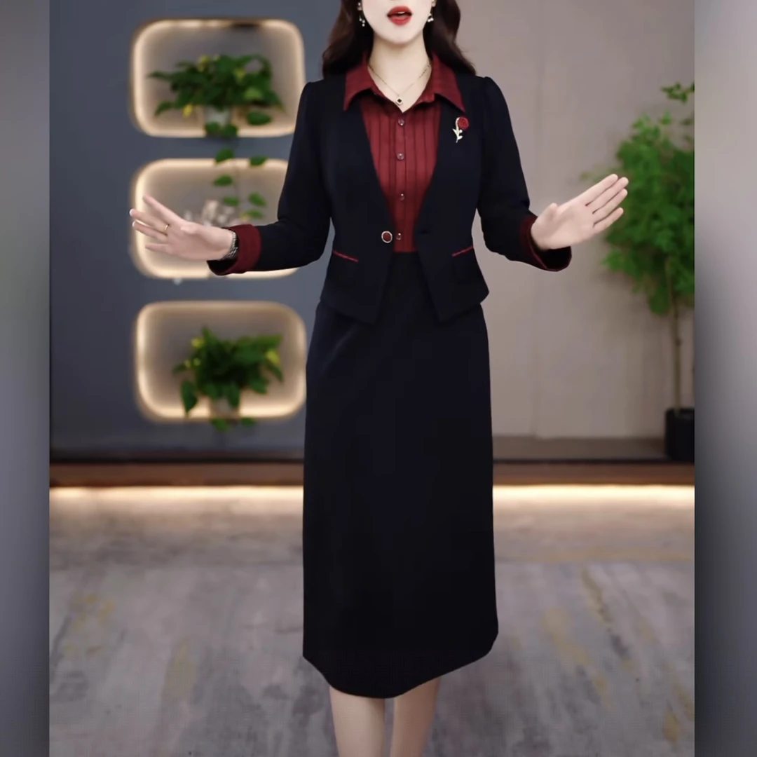 【外套+连衣裙】2025秋季新款气质显瘦百搭收腰两件套裙 MY25K2132