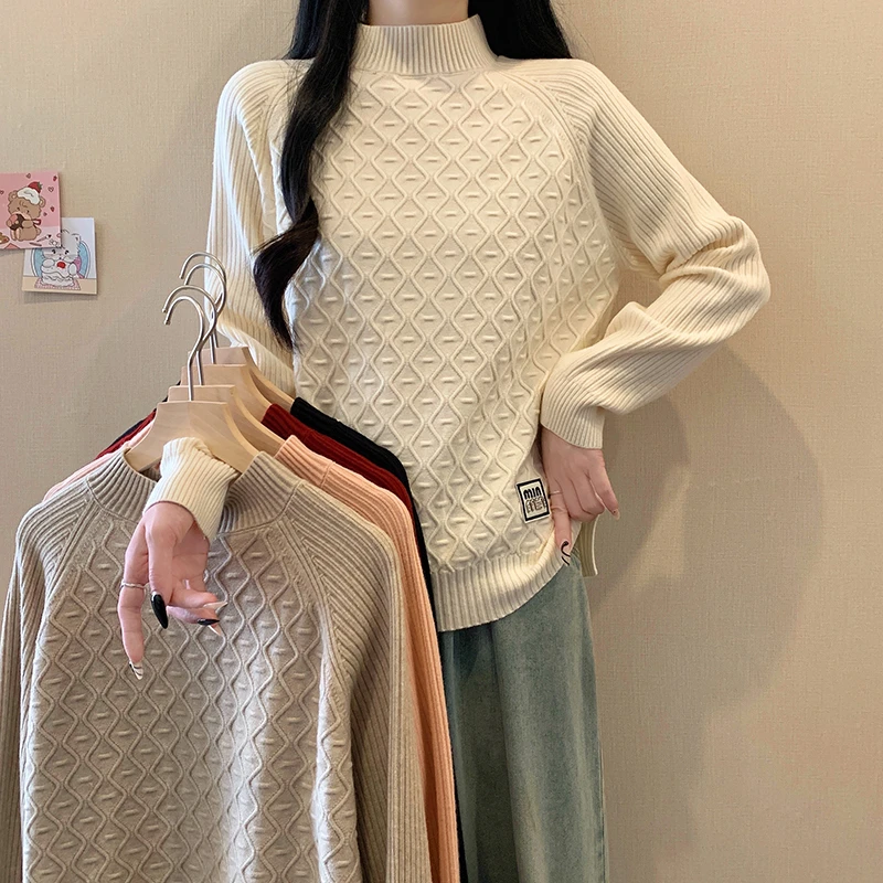 3700大码女装2024秋冬新款百搭针织衫宽松显瘦长袖毛衣打底衫女