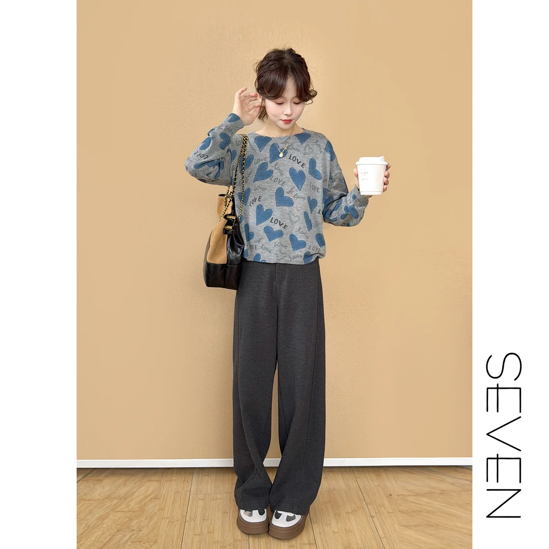 ⑦七七146小个子羊毛混纺爱心百搭针织衫女秋季新款显瘦上衣小美说