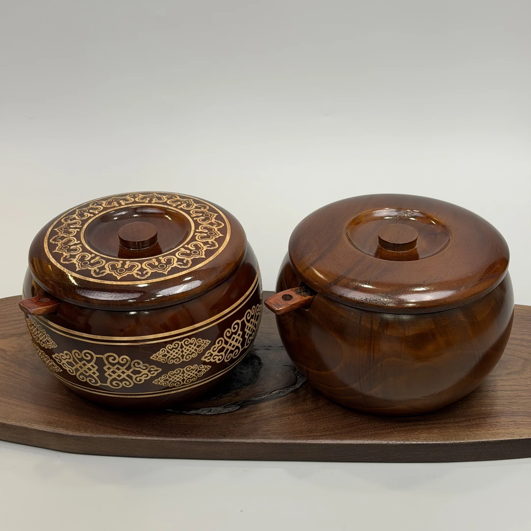 【实木一体成型炒米收纳盒】蒙古元素纯木制家用储物收纳盒