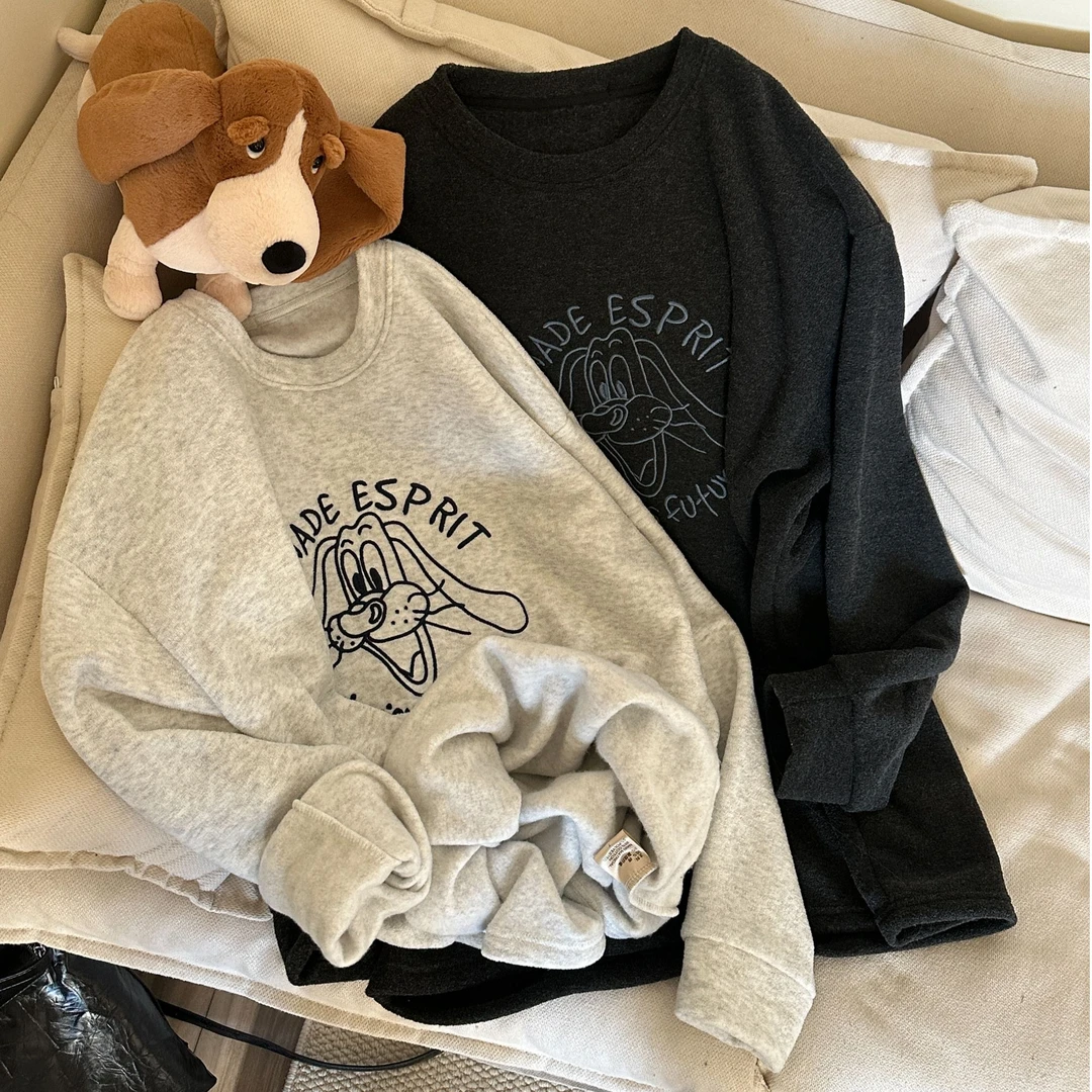 品推-「减龄卡通」韩国刺绣宽松女韩版打底衫长袖t恤女潮#2897