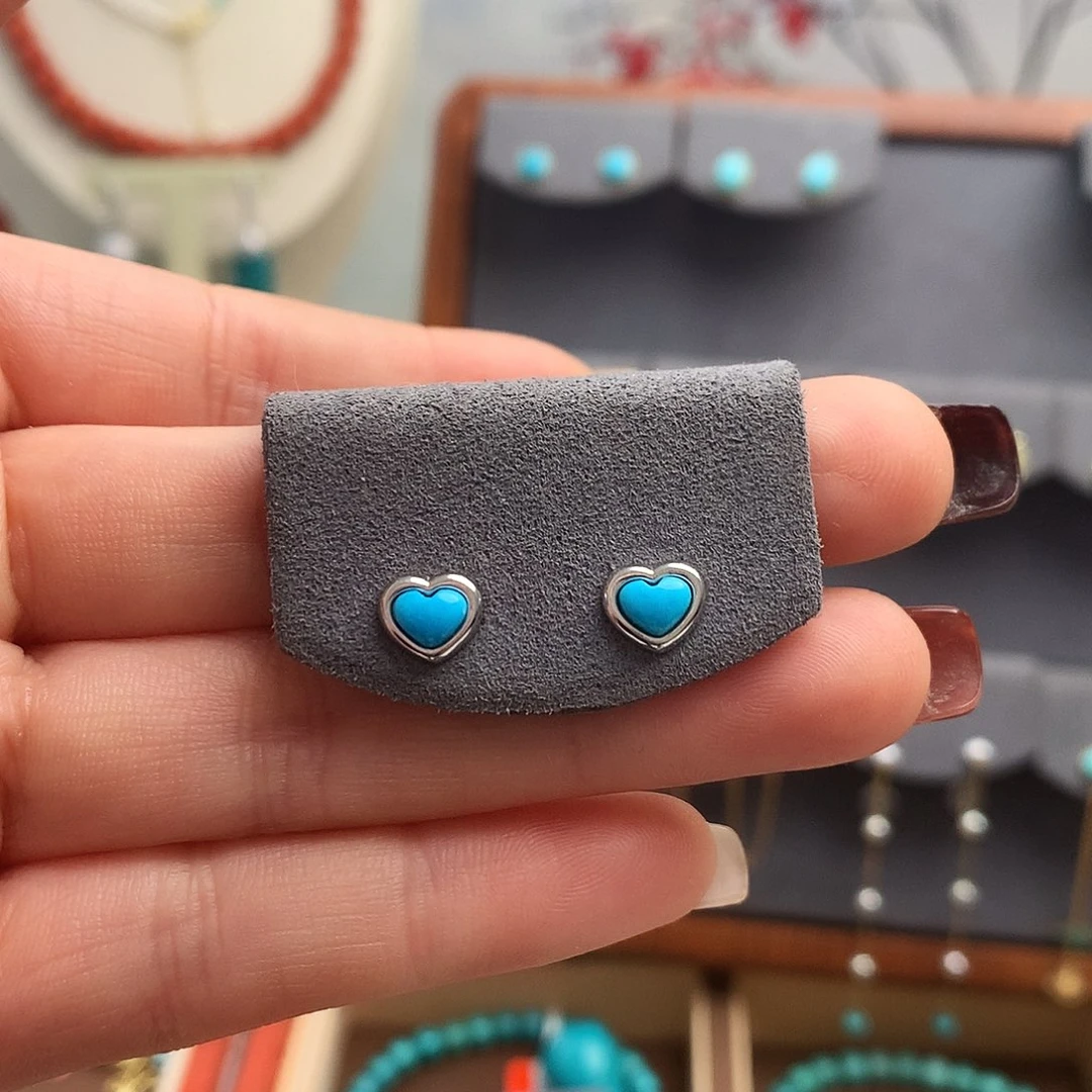 绿松石精品耳环银S925镶嵌