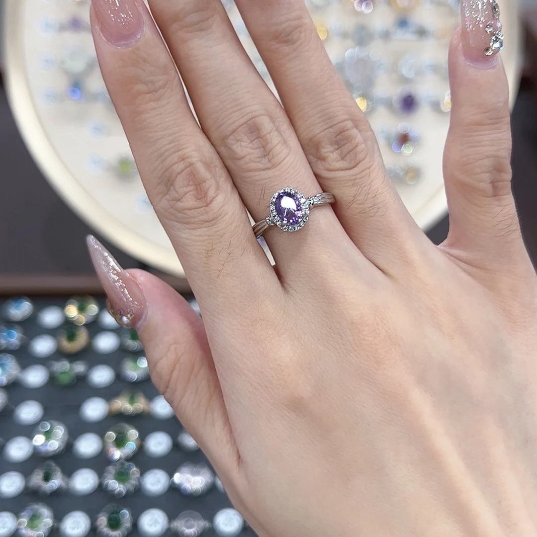 蛇纹石玉戒指银S925镶嵌