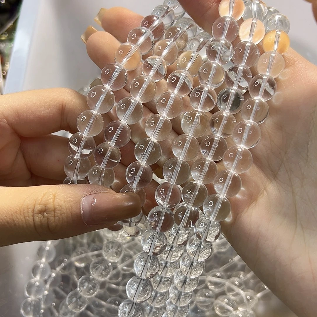 玛瑙/玉髓未镶嵌珠宝半成品卡10压电白水圆珠一条