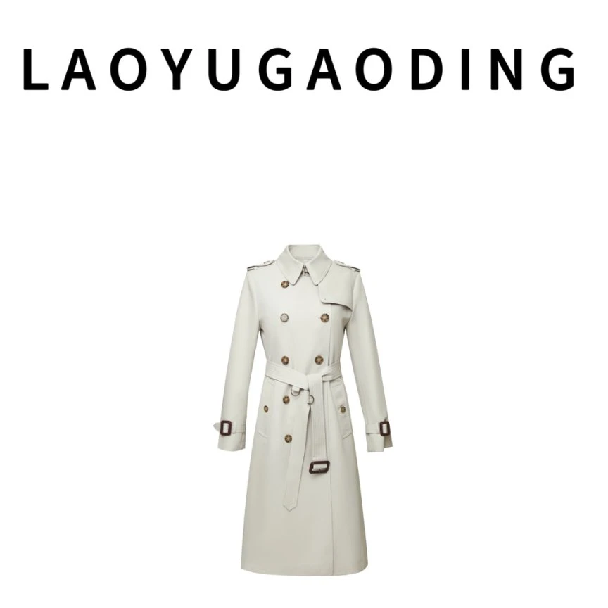 【LAOYUGAODING】高品质-6183高端中长款过膝双排扣休闲系带风衣1