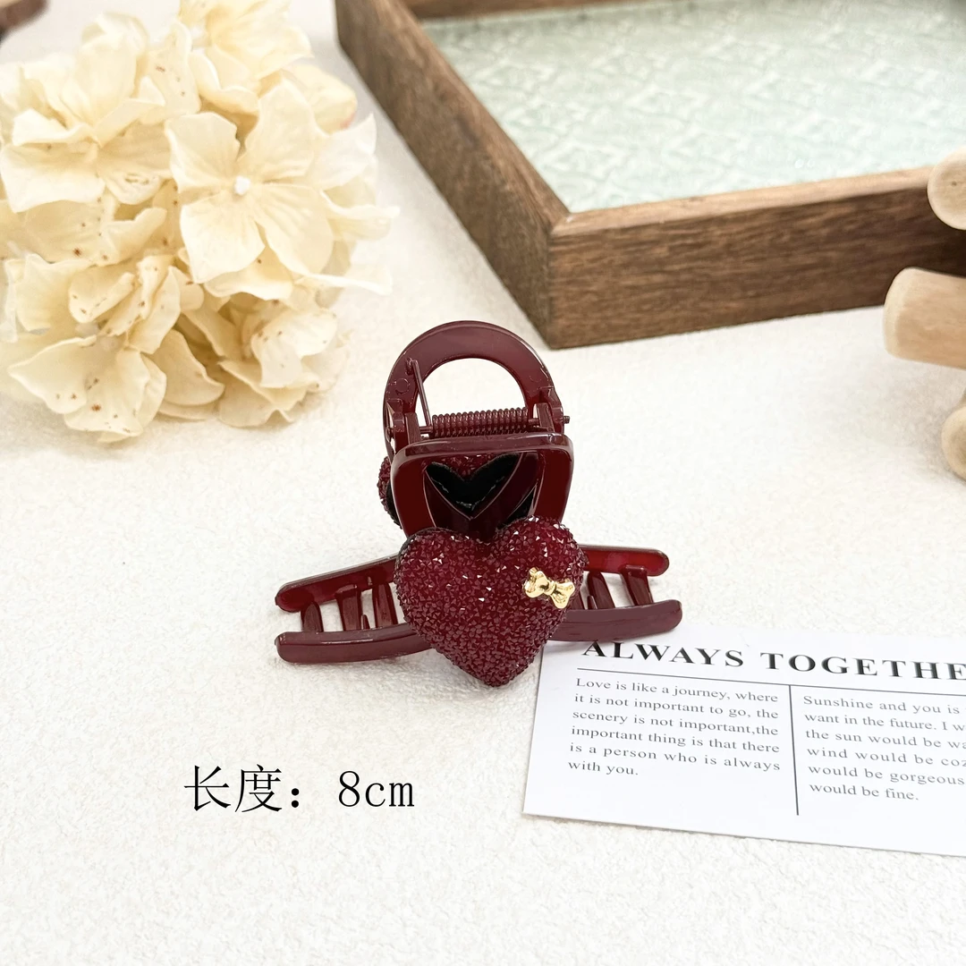 F-209红色新年款爱心满钻蝴蝶结抓夹8CM