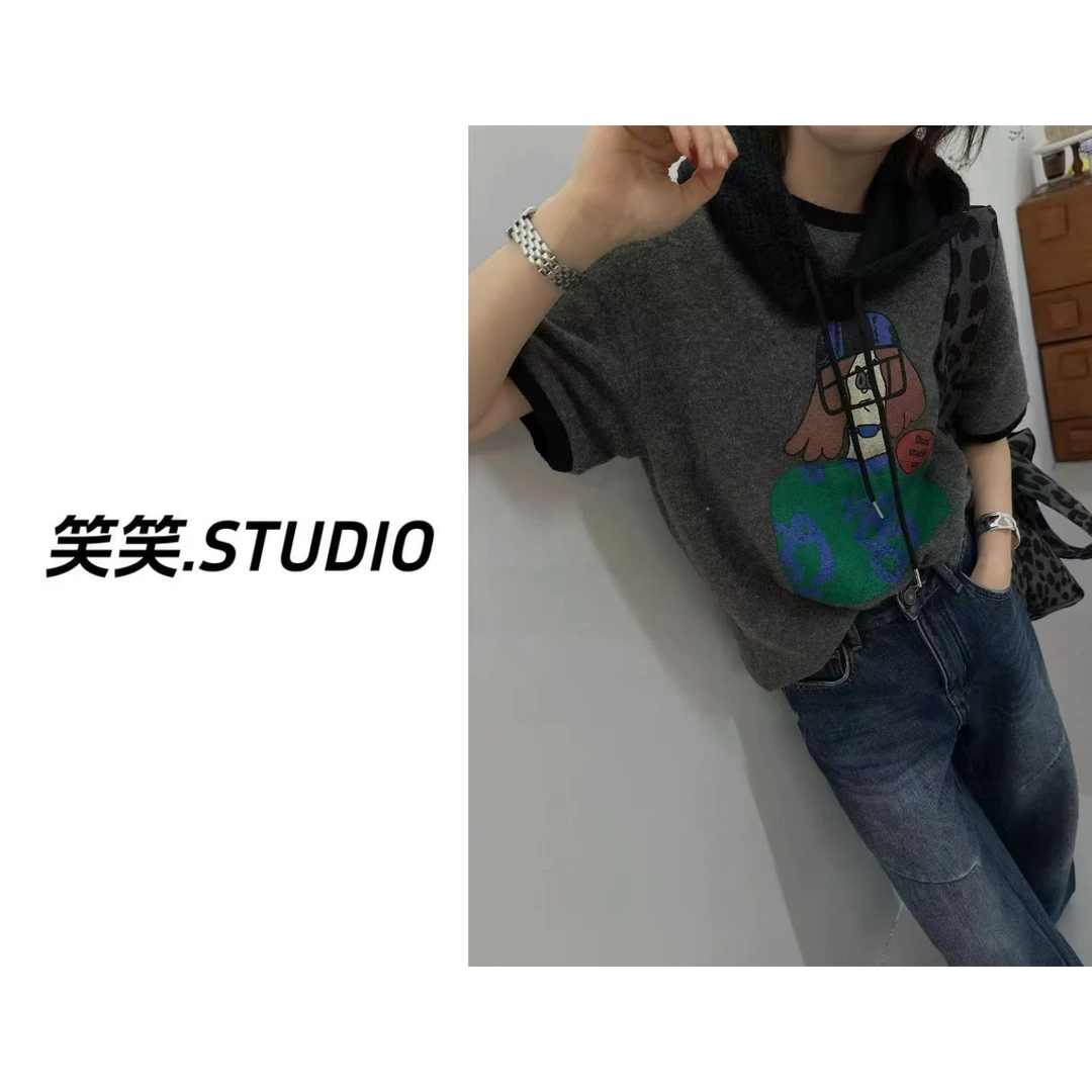 福利【搞怪小女孩】韩国单！宽松洋气卡通磨毛加厚秋冬短袖T恤