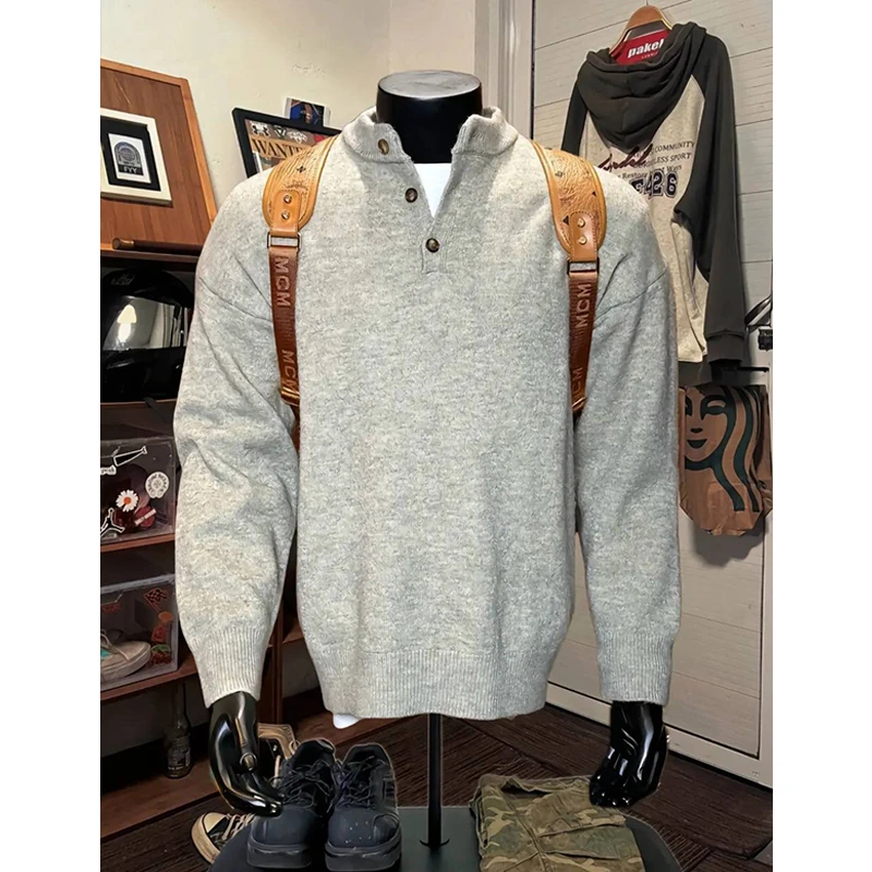 亨利领毛衣男款秋冬季慵懒高级感cleanfit美式复古情侣针织打底衫