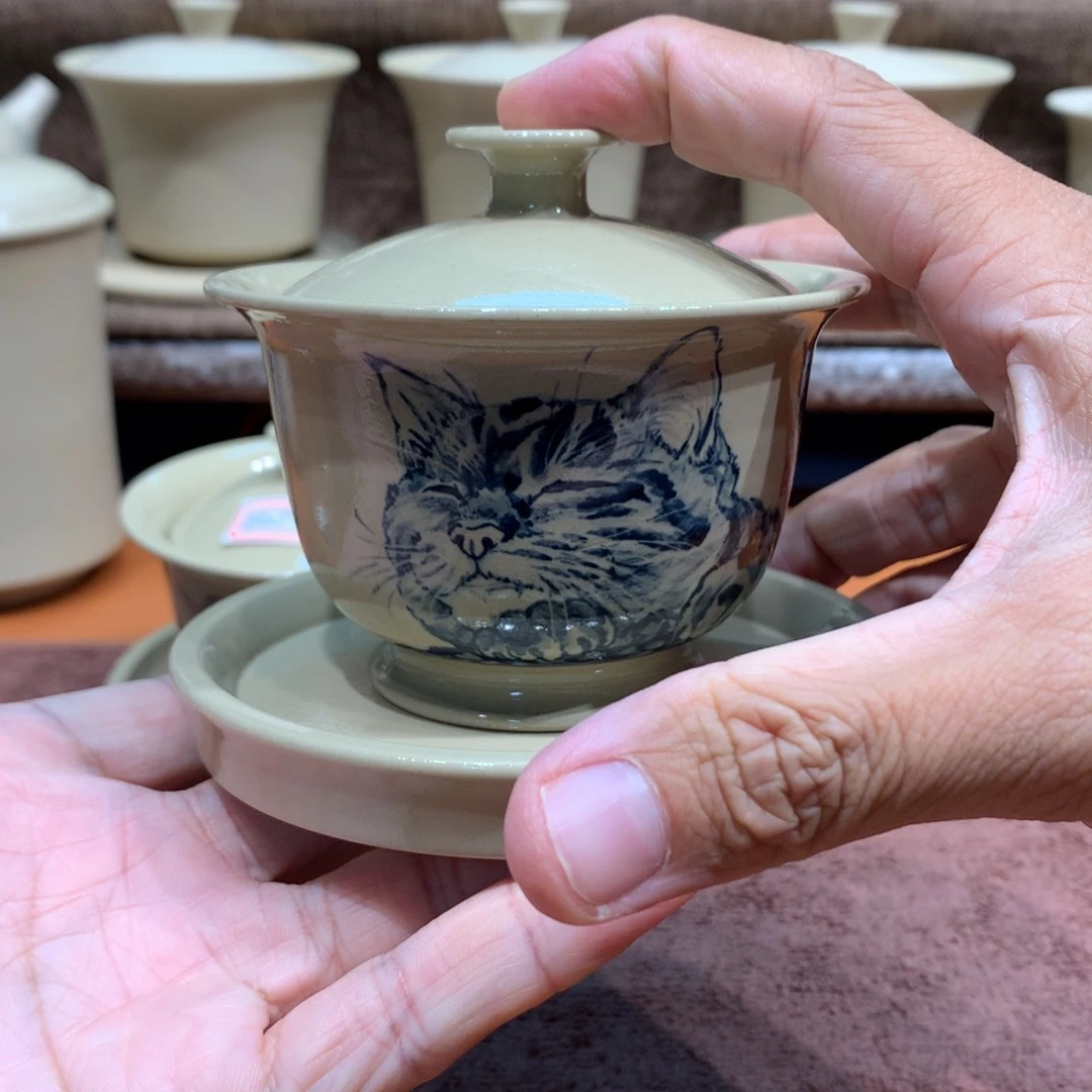 泥塑C****m放漏主人杯变盖碗一套