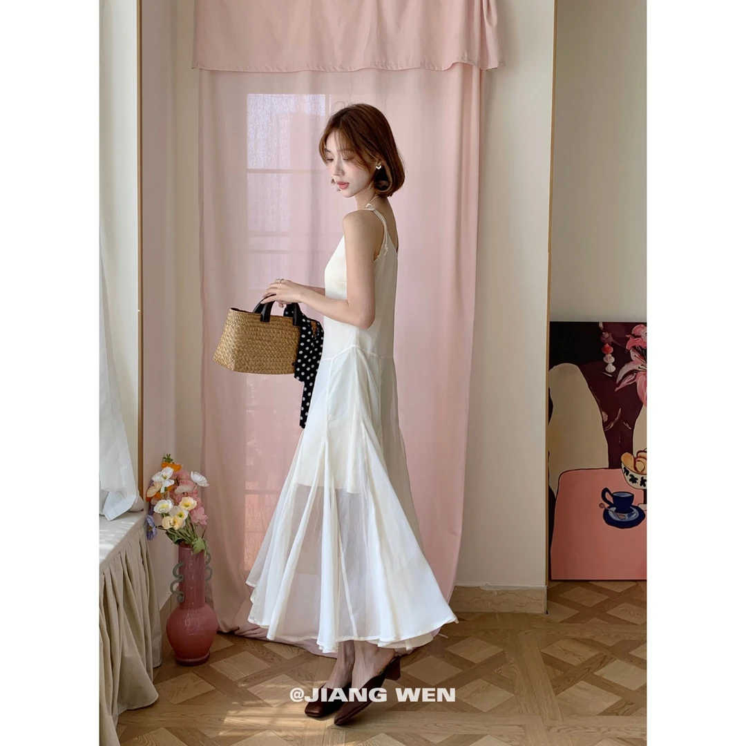 UKILAU【雪鸢花冰】网纱吊带鱼尾连衣裙女设计感小众长裙