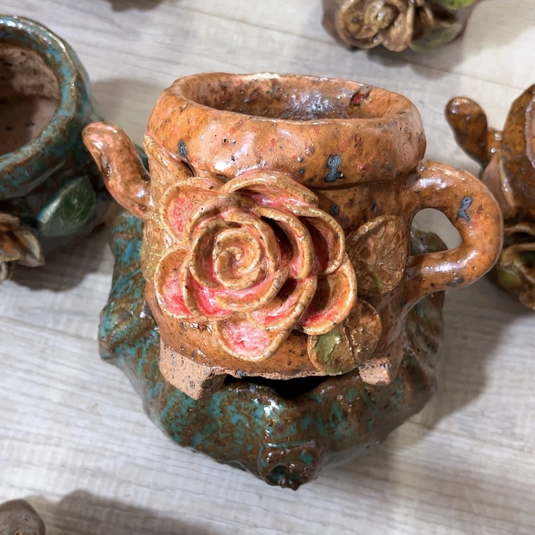 泥塑古镇炻陶花盆