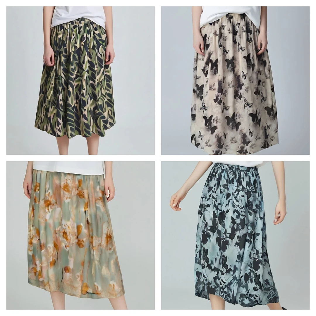 桑忆（均码）均码100桑蚕丝半裙松紧腰度假风A字真丝裙