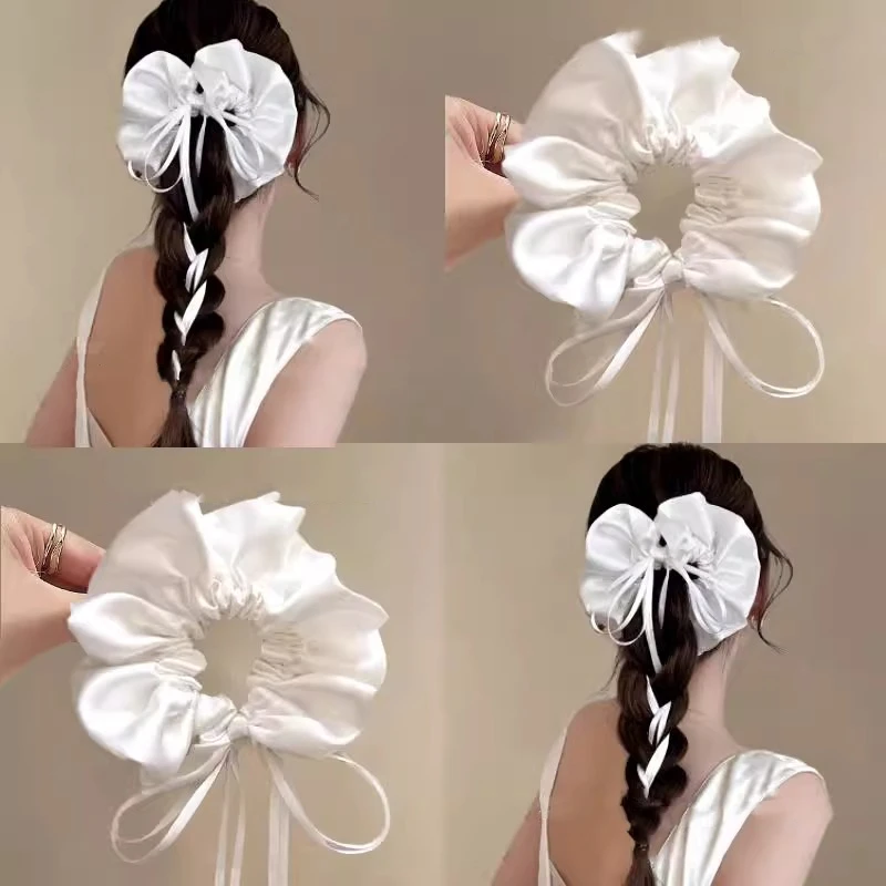 气质出众~亮色缎面飘带蝴蝶结头绳！简约大肠发圈女2025新款头花
