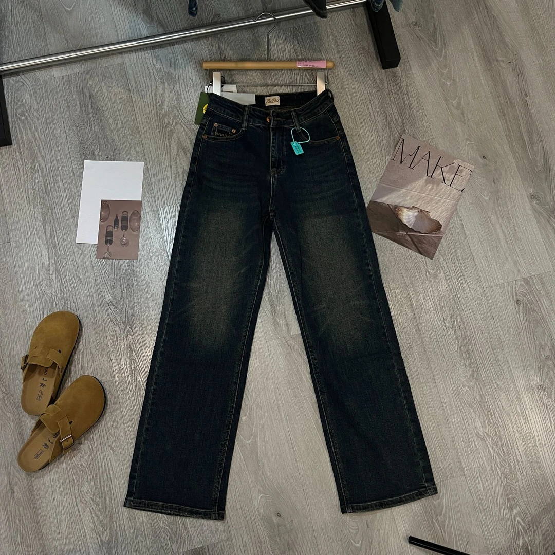 春款南油高品质复古直筒洋气宽松阔腿显瘦百搭时尚女装牛仔长裤