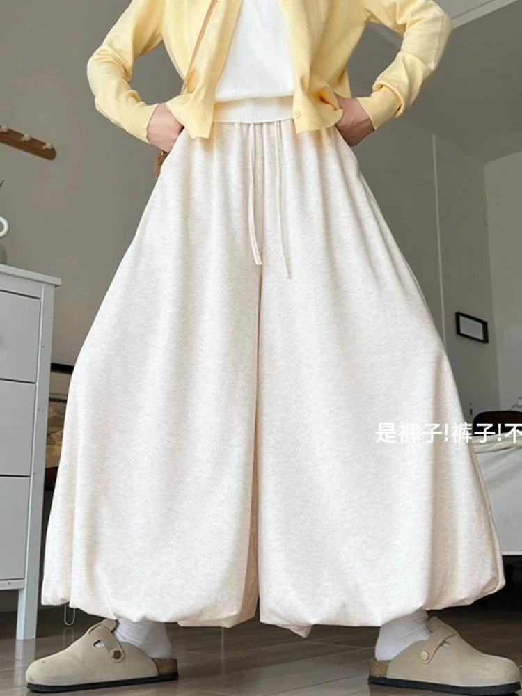 大码高腰垂感糯米花苞裙裤女秋季胖mm遮肉宽松显瘦百搭休闲阔腿裤