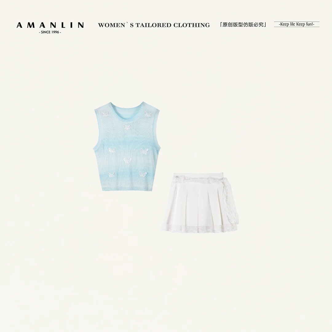 AMANLIN/阿谩琳欧若风法式小香风渐变针织衫女外穿两件套TY599275