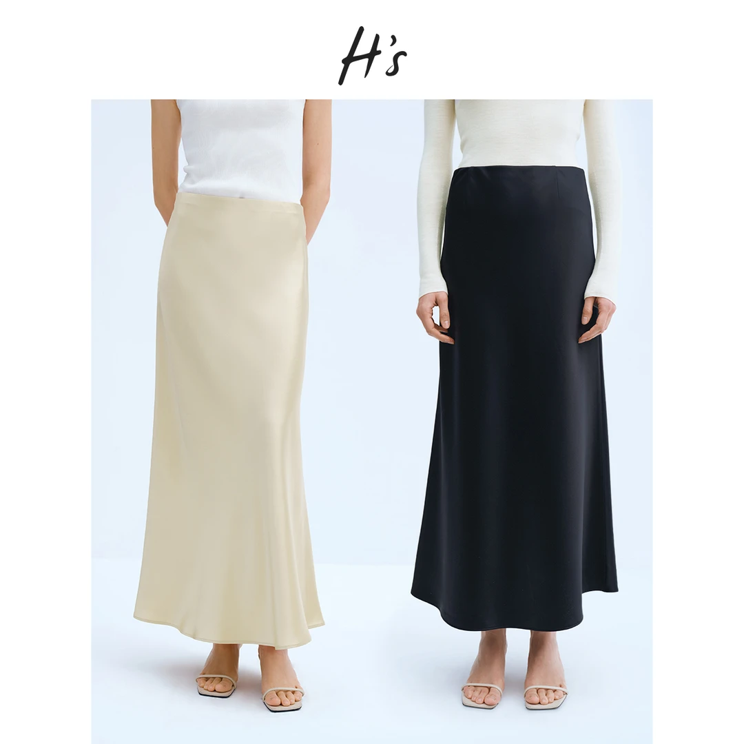 【流金裙】HS醋酸半身裙女25春新款高级设计立体光泽质感长款腰裙