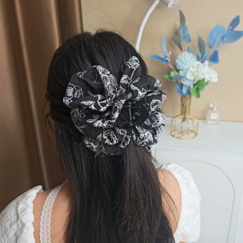 高级感清新女生超大碎花发圈层叠雪纺缎面发绳皮套女头绳发