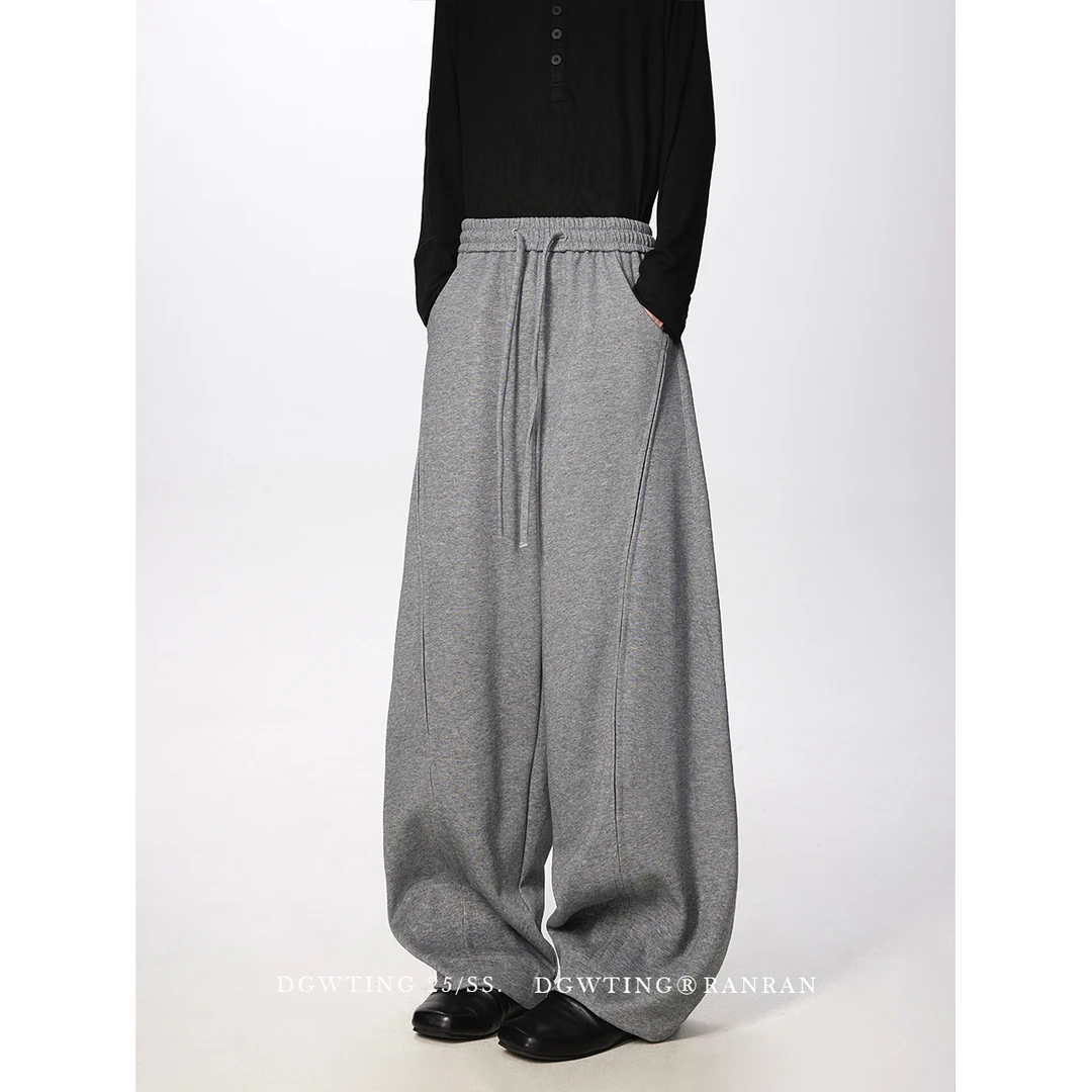 DGWTING美式弯刀灰色运动卫裤子男秋季潮牌百搭宽松休闲阔腿长裤